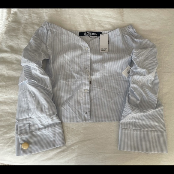 Jacquemus Tops - Jacquemus off shoulder striped cotton blouse